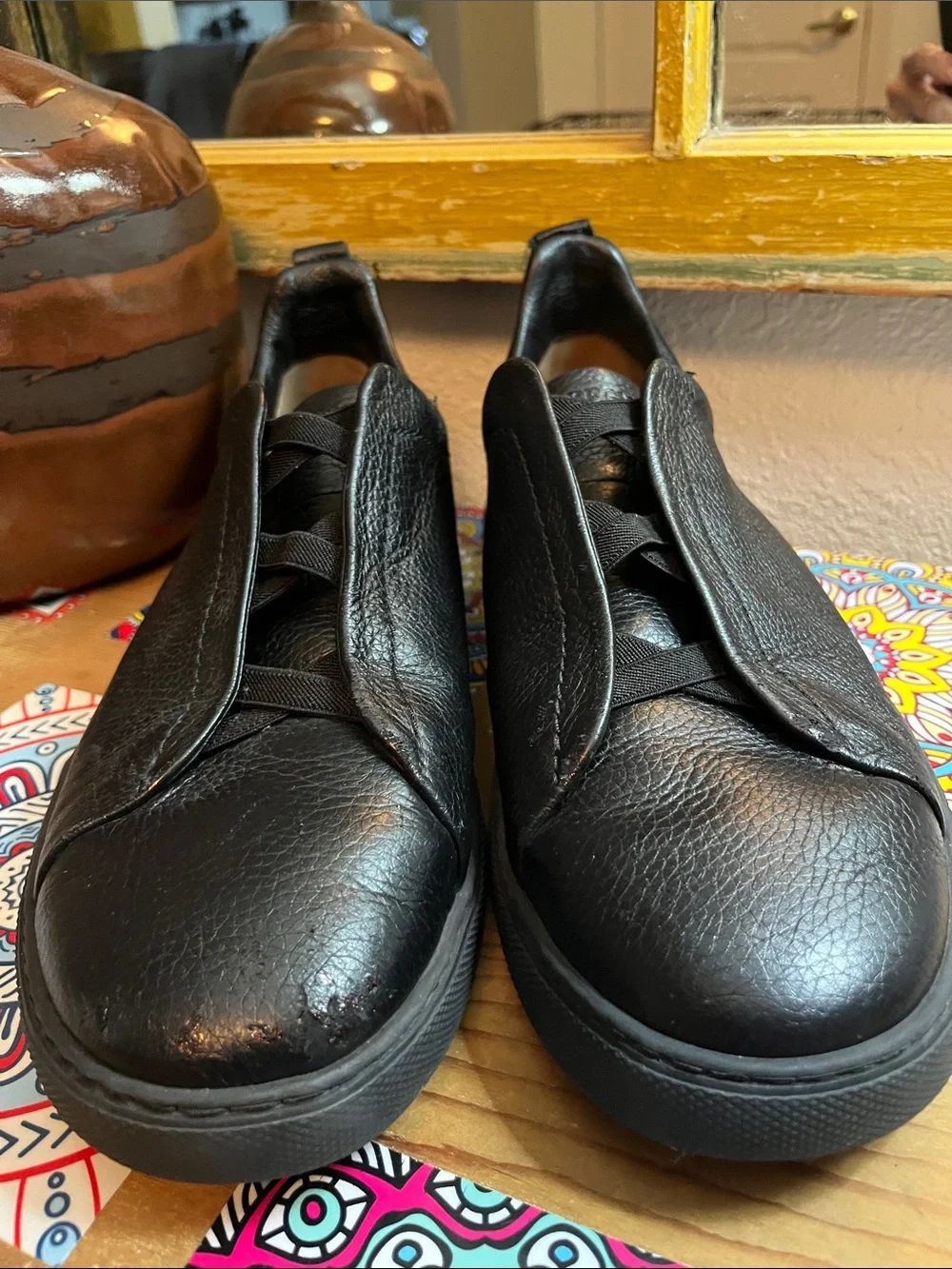 Zegna Triple Stitch Deerskin Leather Slip-On Sneaker size 11US men’s